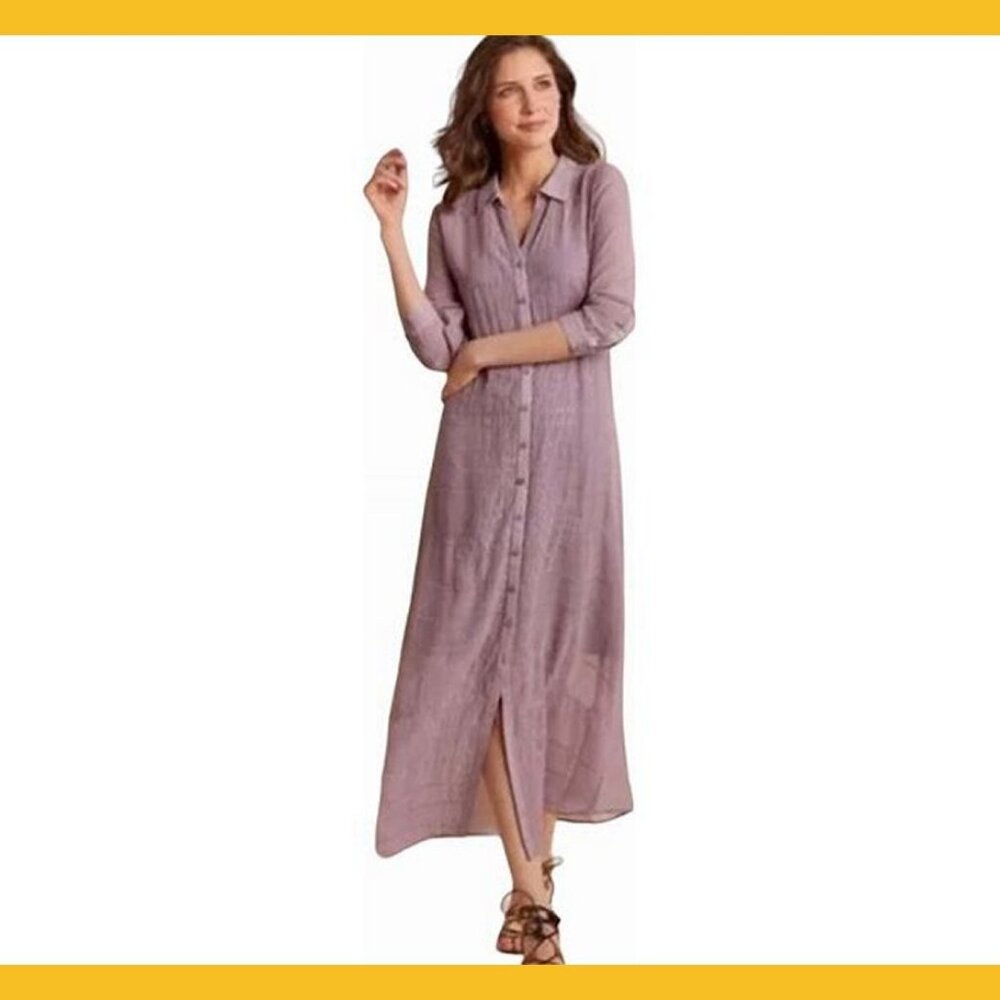 Soft Surroundings Dusty Lilac Embroidered Ibiza Maxi Dress and Slip, Size Medium